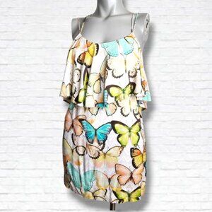 Farm Rio Butterfly Print Ruffle Bodice Thin Strap Mini Dress Size S